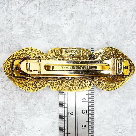 Vintage Large Scooter Paris Hair Clip Barrette GoldTone Etruscan Style 3.75” - Picture 4 of 5